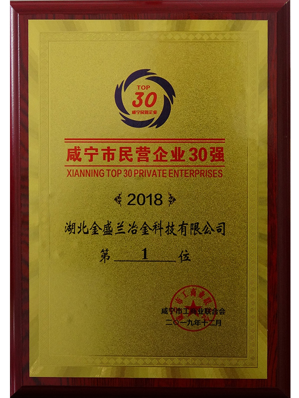 2019.12 2018年度咸寧市民營(yíng)企業(yè)30強(qiáng)